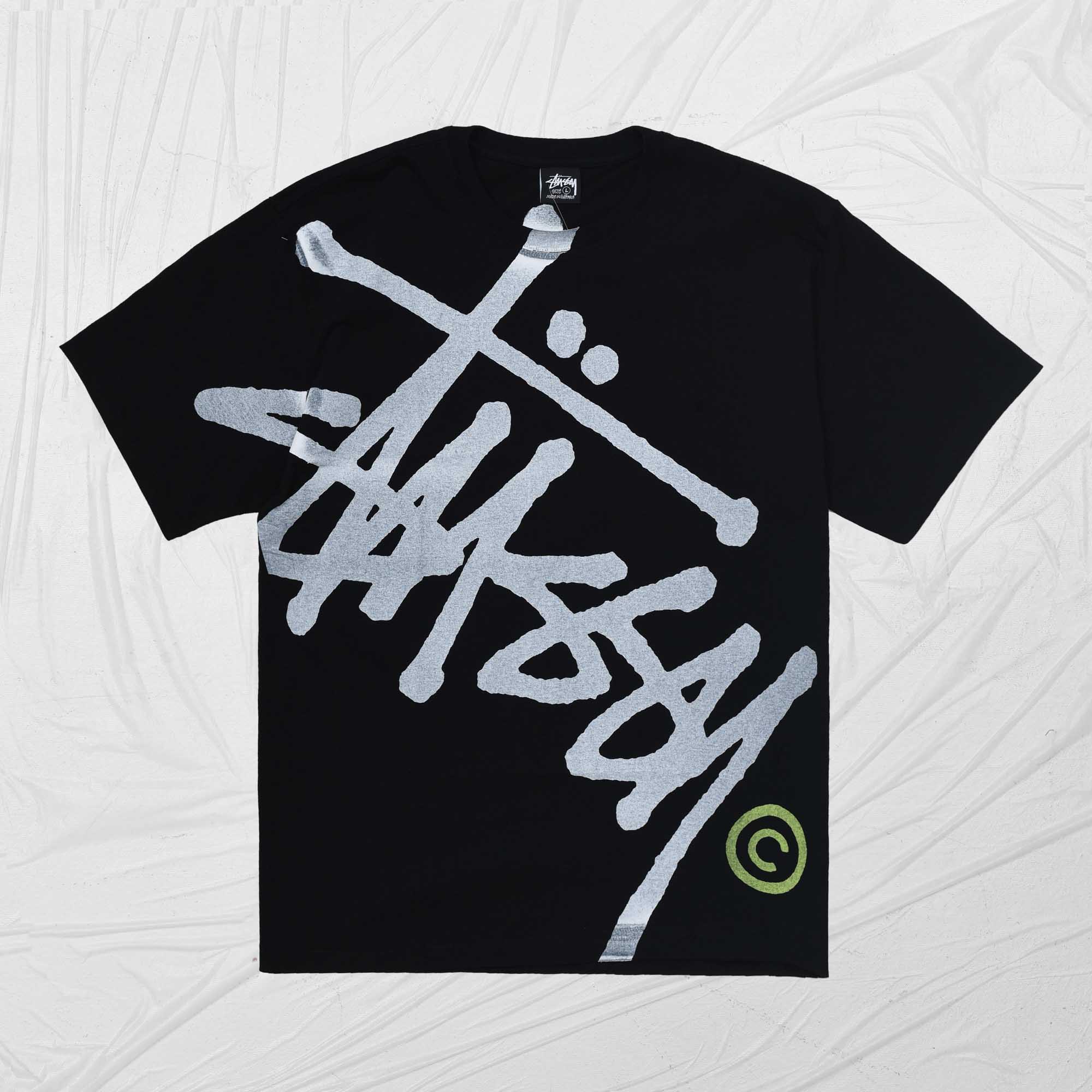 STUSSY BIG BASIC DYED TEE - BLACK/LEMON