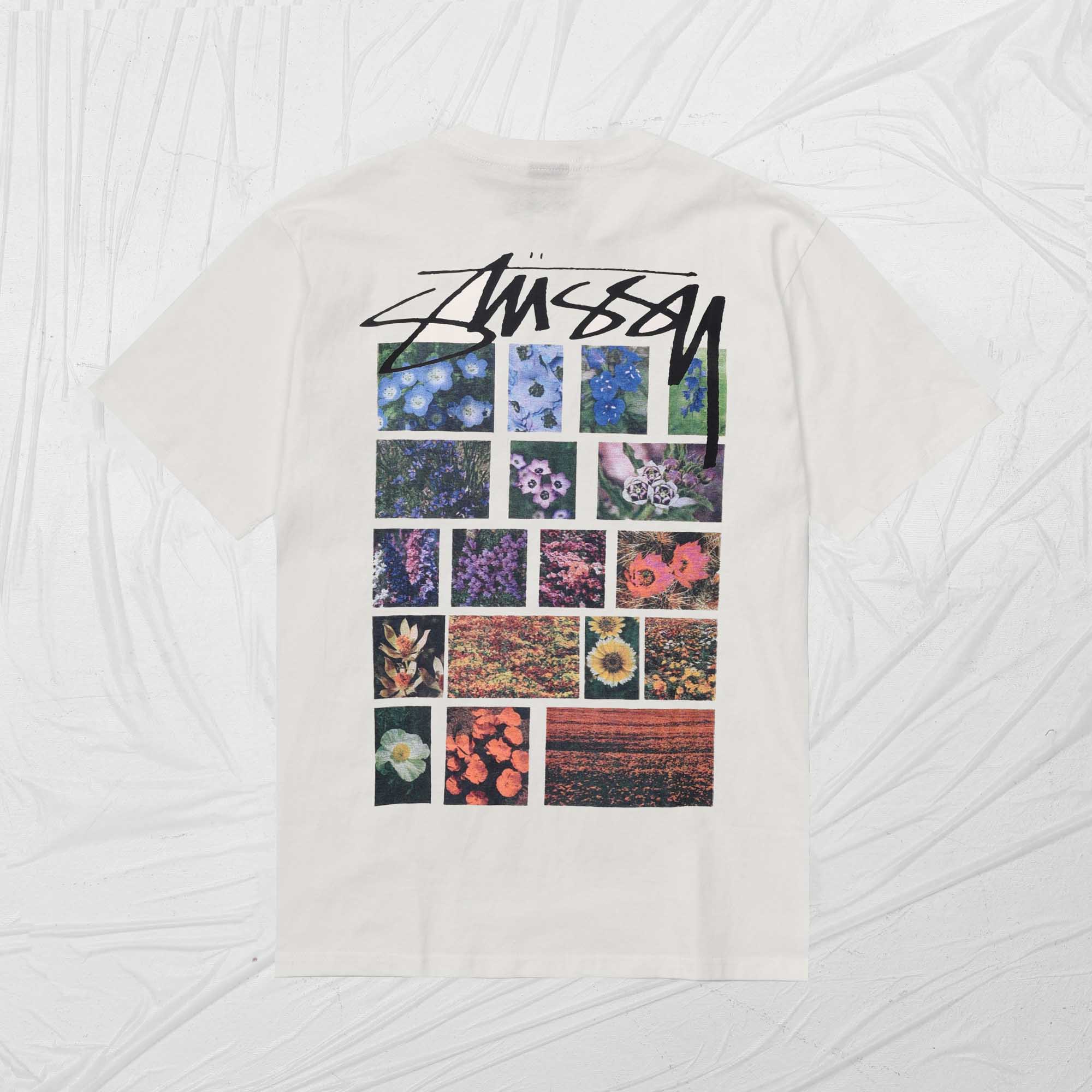 STUSSY FLOWER GRID DYED TEE  - WHITE