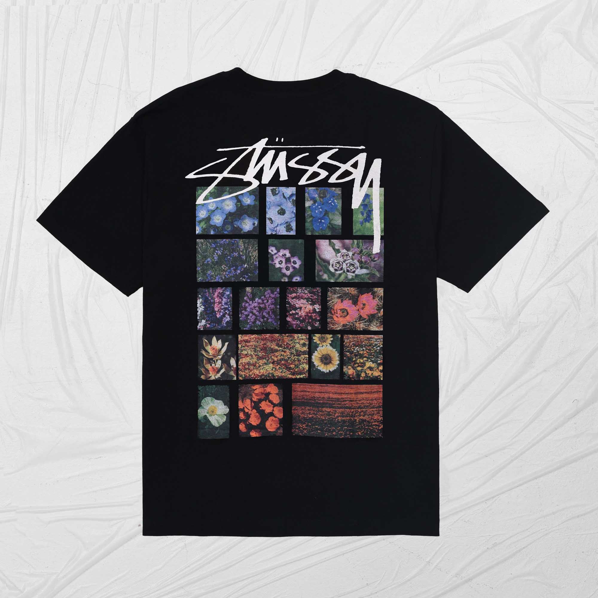 STUSSY FLOWER GRID DYED TEE - BLACK