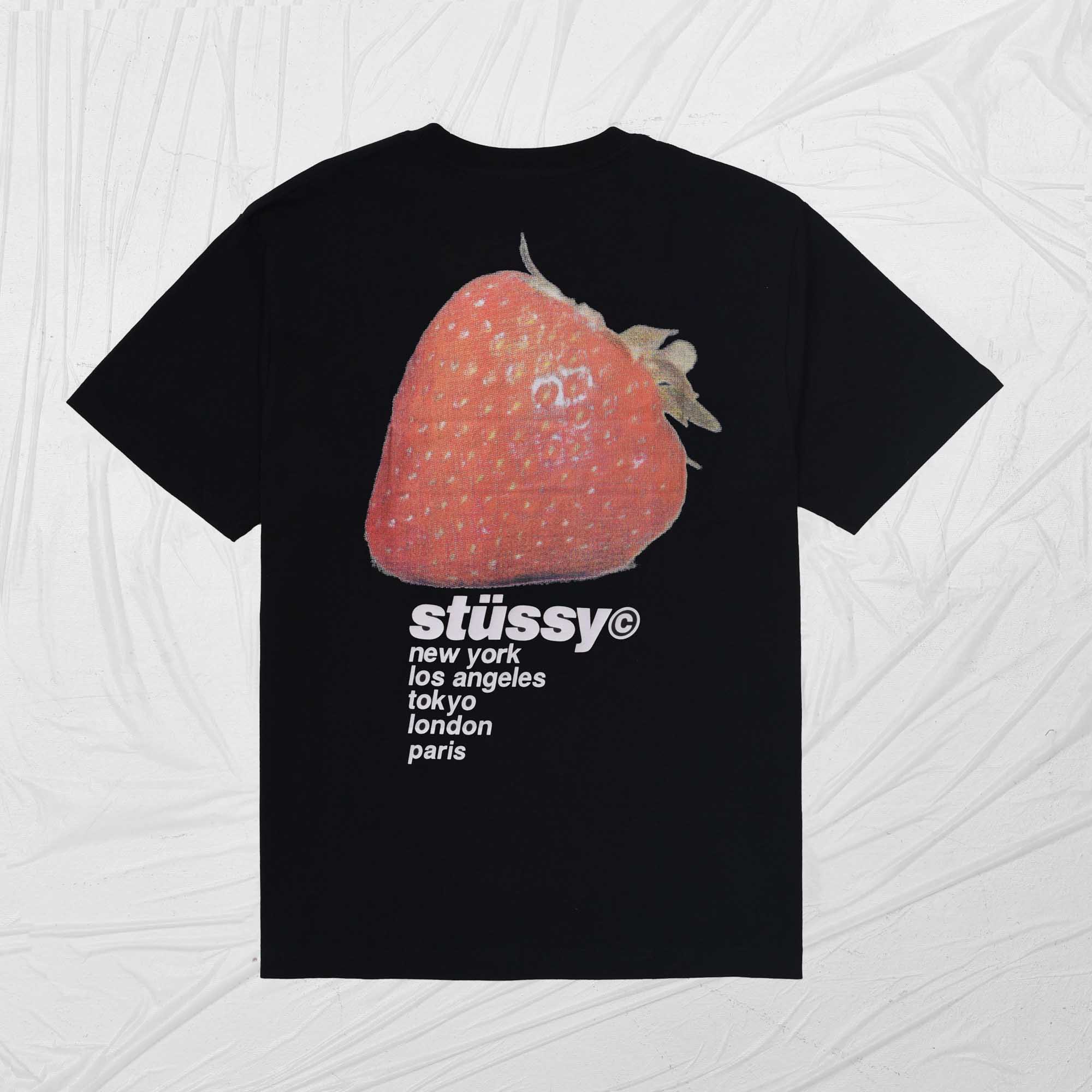 STUSSY STRAWBERRY TEE - BLACK