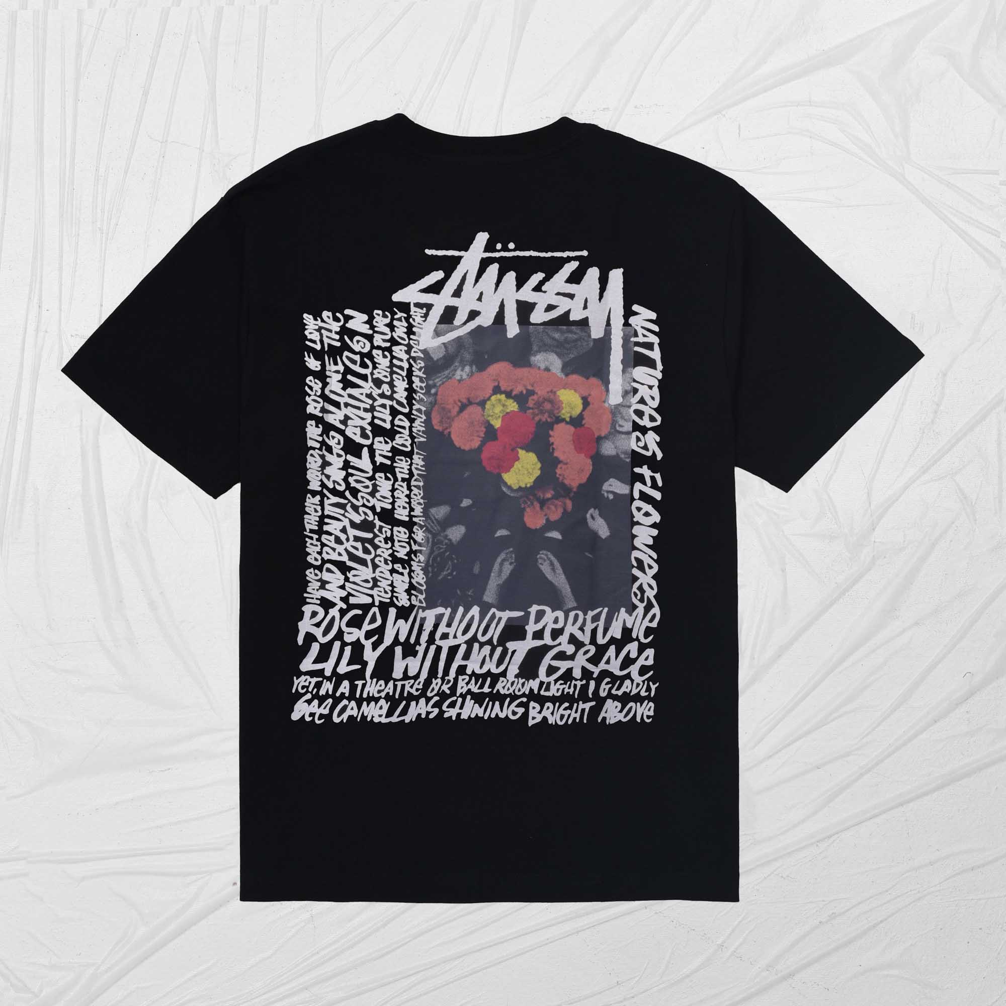 STUSSY CAMELLIAS DYED TEE - BLACK