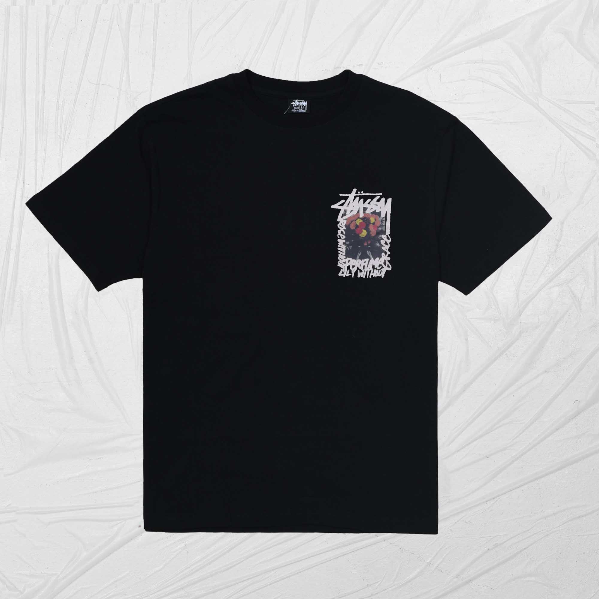 STUSSY CAMELLIAS DYED TEE - BLACK