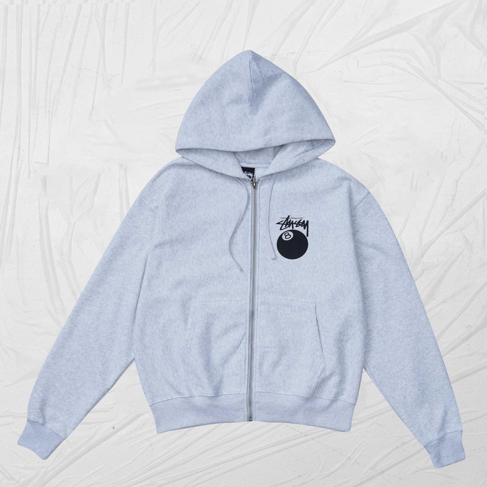 STUSSY 8BALL ZIP HOODIE - ASH HEATHER