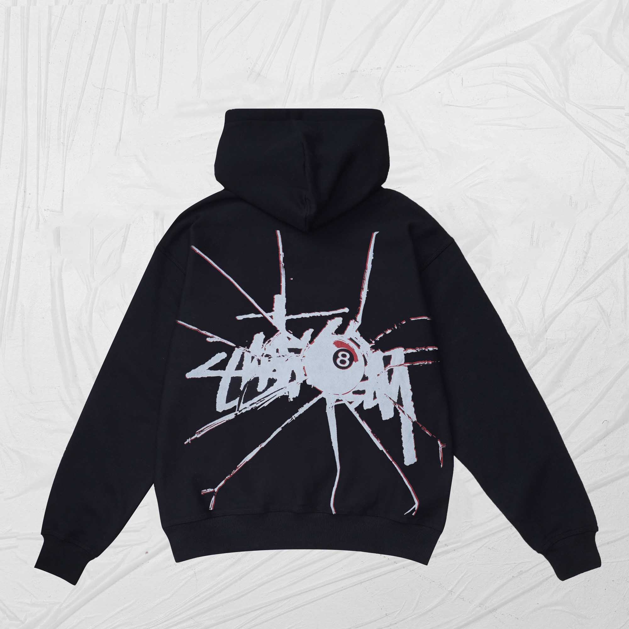 STUSSY SHATTERED ZIP HOODIE - BLACK