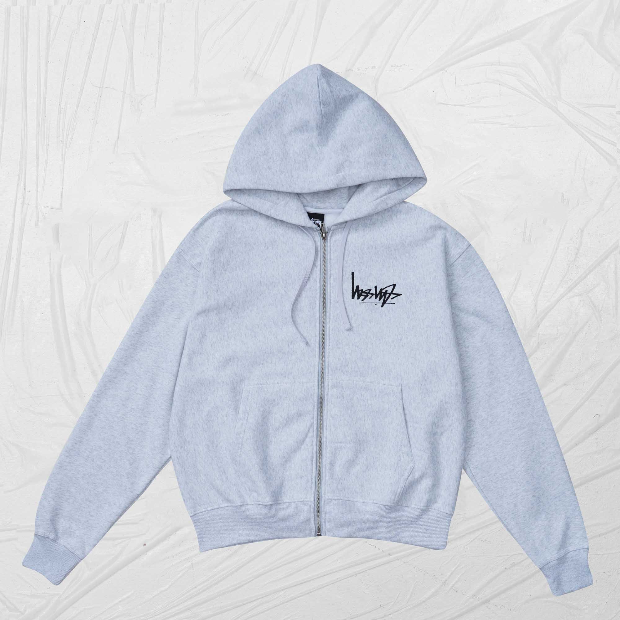 STUSSY FLIPPED ZIP HOODIE - ASH HEATHER