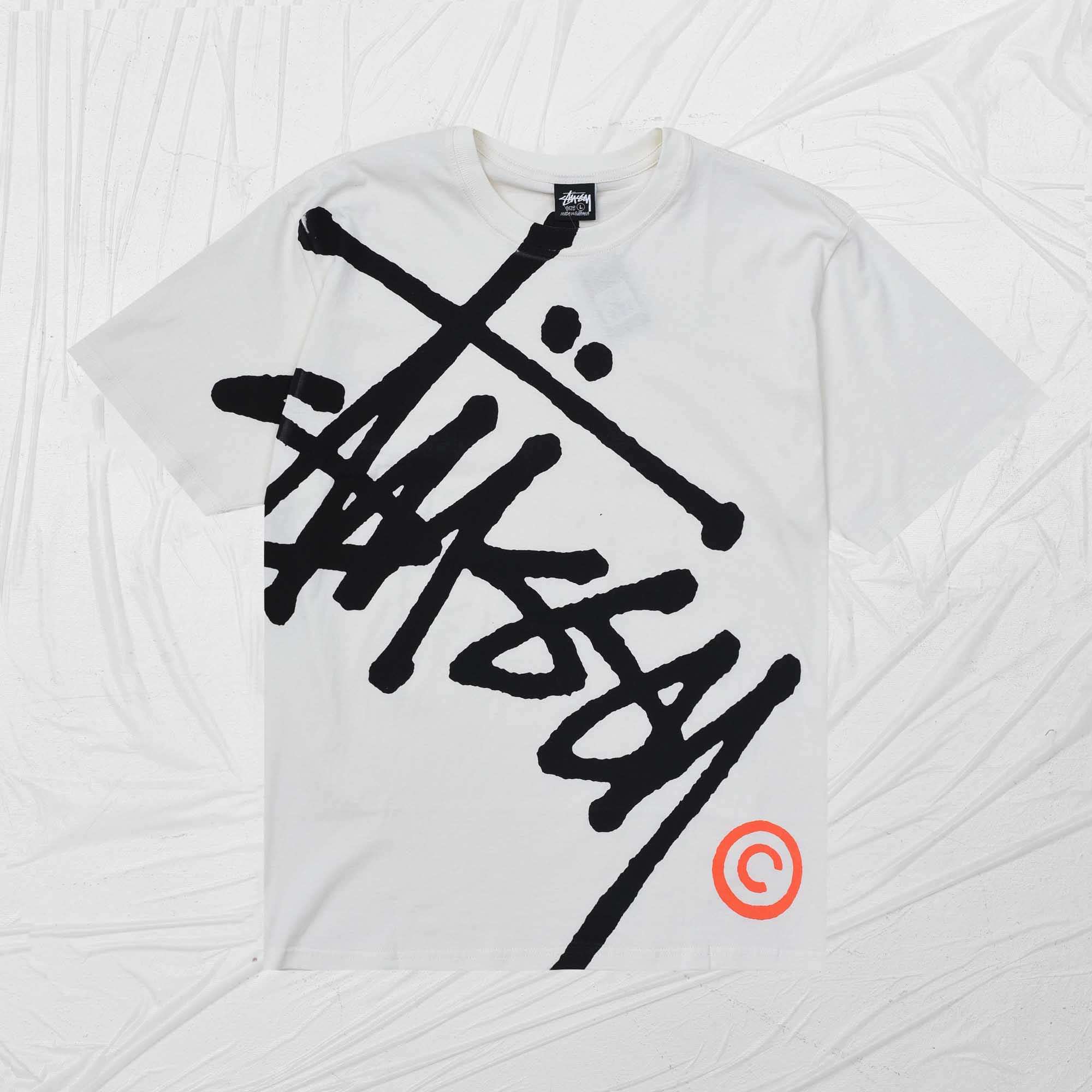 STUSSY BIG BASIC DYED TEE - WHITE/ORANGE