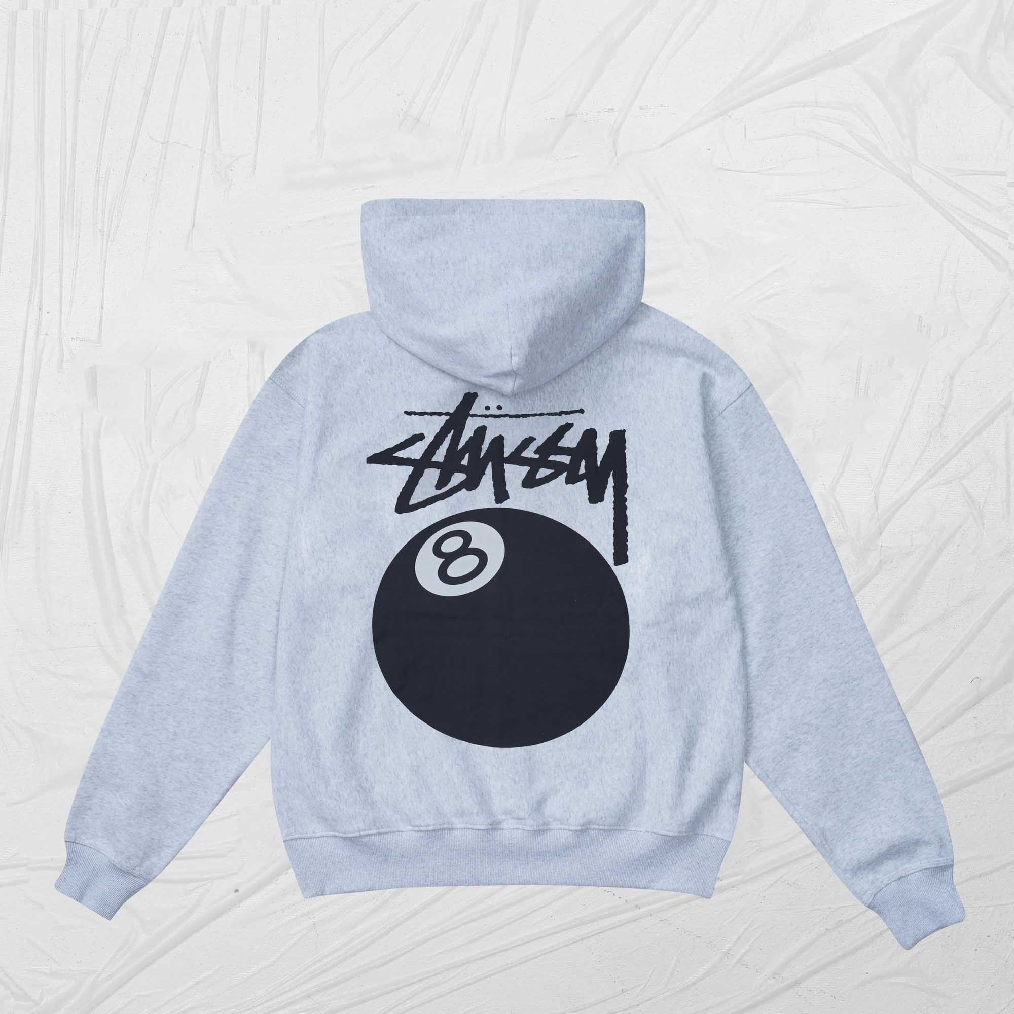 STUSSY 8BALL ZIP HOODIE - ASH HEATHER